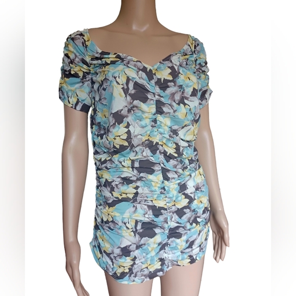St. John Couture Womens Short Sleeved Multicolor Top Ruched Stretchy Size Medium - Picture 4 of 10